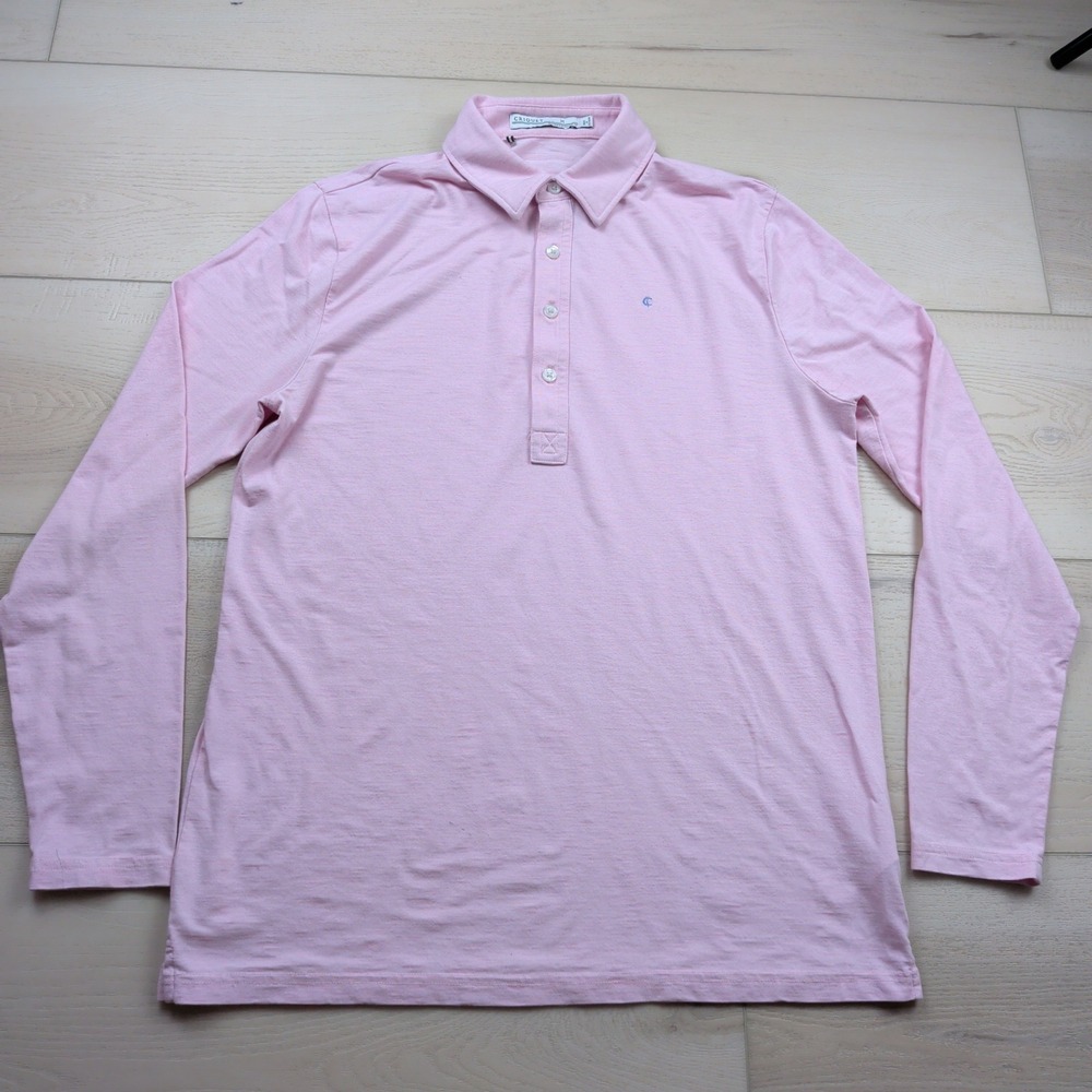 Criquet Mens Long Sleeve Polo Shirt Pink Cotton Modal Blend Size M